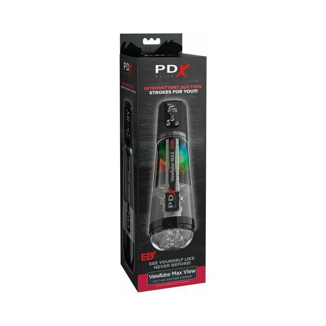 PDX Elite ViewTube Max View automatic stroker clear tube and black controls in retail package
