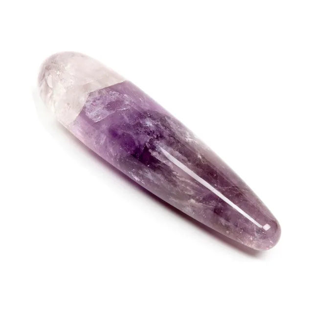 Long diagonal view of polished Amethyst Original wand