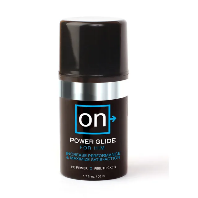 Sensuva ON Power Glide 1.7 oz black pump bottle with silver collar and cyan label