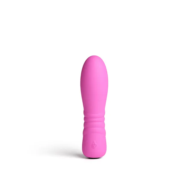 Front view of compact pink Blush vibrator with ridged neck