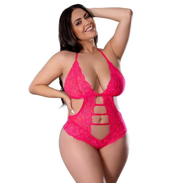 Get It Girl Queen Diva Pink halter teddy front view worn by model