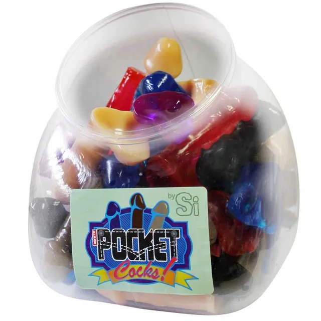 Si Novelties Pocket Cocks Bowl clear rounded bowl filled with assorted color packaged pieces