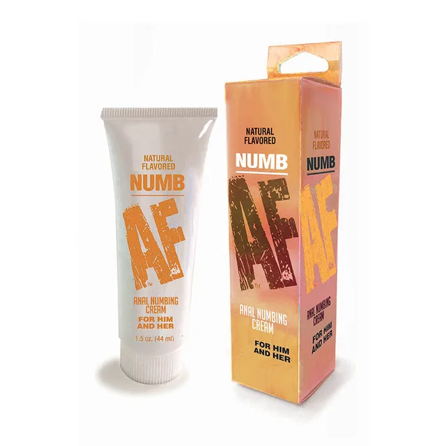 White 1.5 oz unflavored cream tube beside yellow retail carton