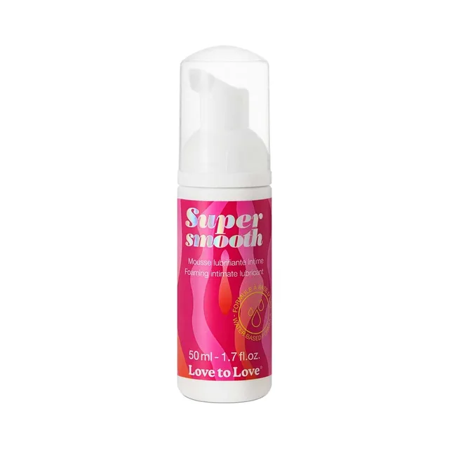 Super Smooth foaming lubricant in white pump bottle with pink label