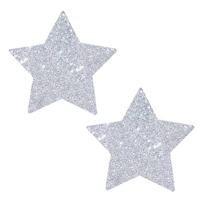 pair of silver glitter star-shaped pasties on white background