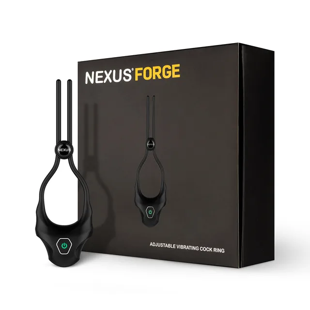 Nexus Forge black vibrating ring beside its retail box