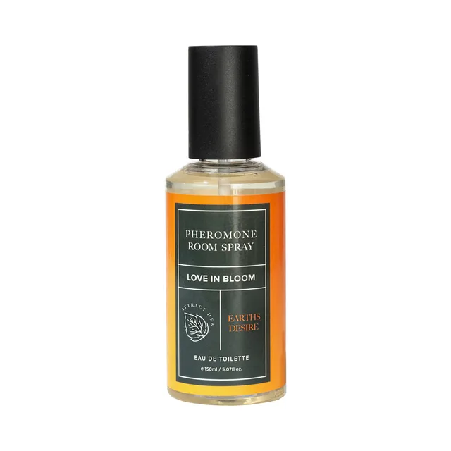 amber Earth’s Desire 5 oz room spray bottle with black cylindrical cap