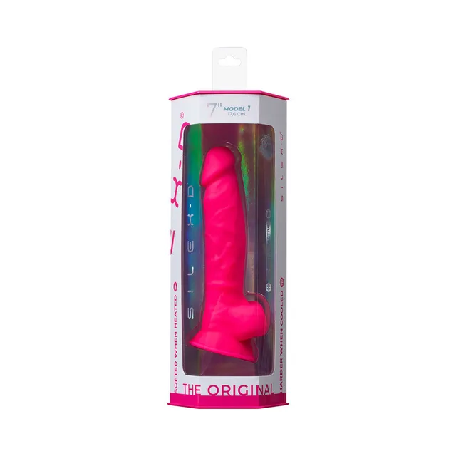 SILEX-D Model 1 pink 7-inch dildo upright inside holographic window box