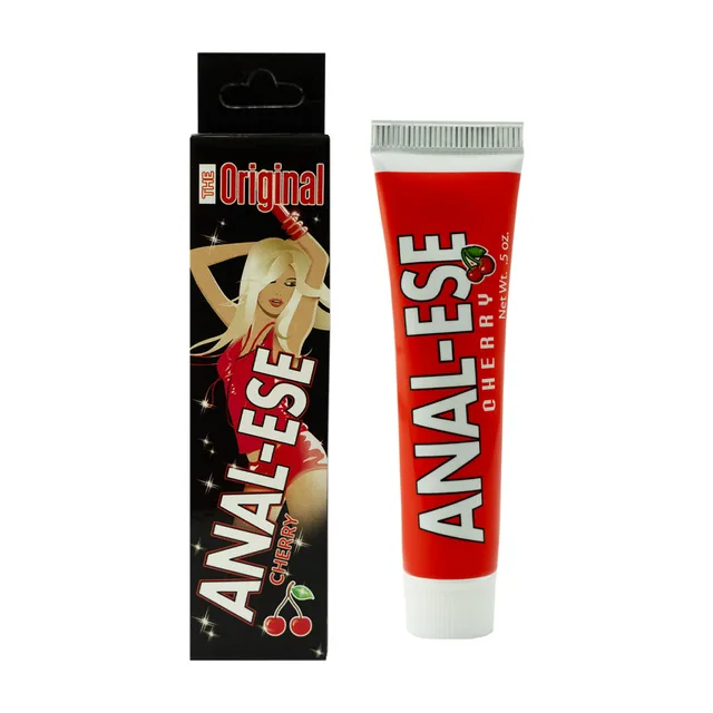 Nasstoys Anal-Ese cherry cream in red tube beside matching black retail carton