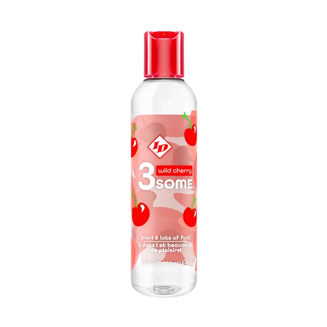 ID 3some Wild Cherry clear lube bottle with red cap