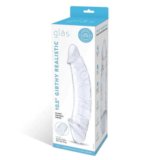 Glas clear 10.5-inch double-ended dildo in blue retail box