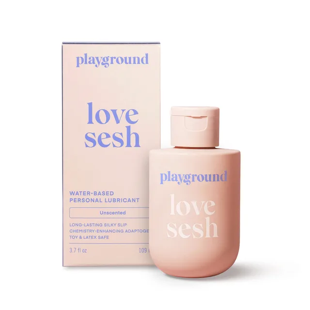Playground Love Sesh 3.7 fl oz pink flip-top bottle beside matching carton