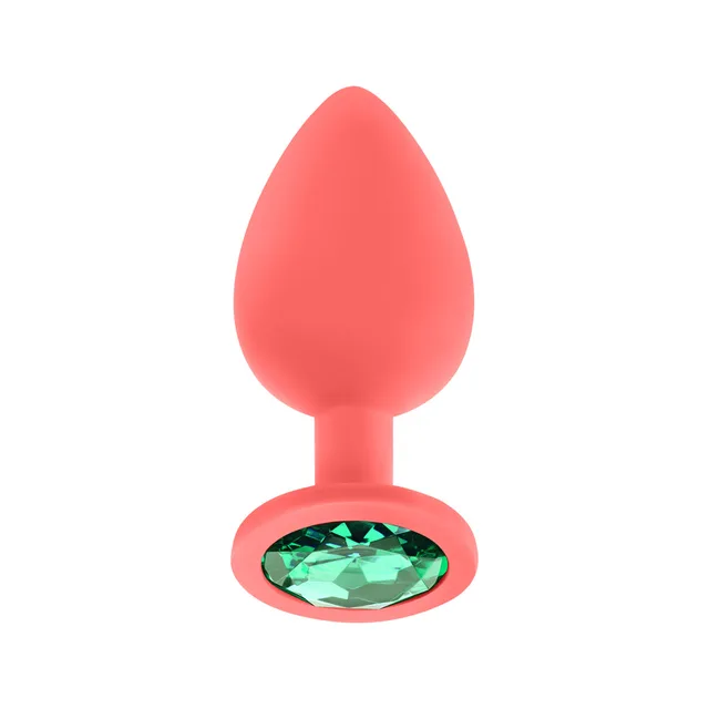 Coral silicone JP33 plug with green gem in circular base