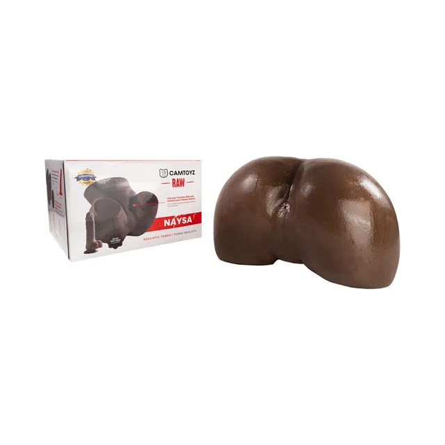 chocolate Camtoyz Naysa torso beside white red retail box