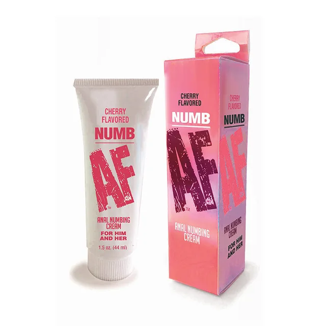 White 1.5 oz cherry cream tube beside pink retail carton