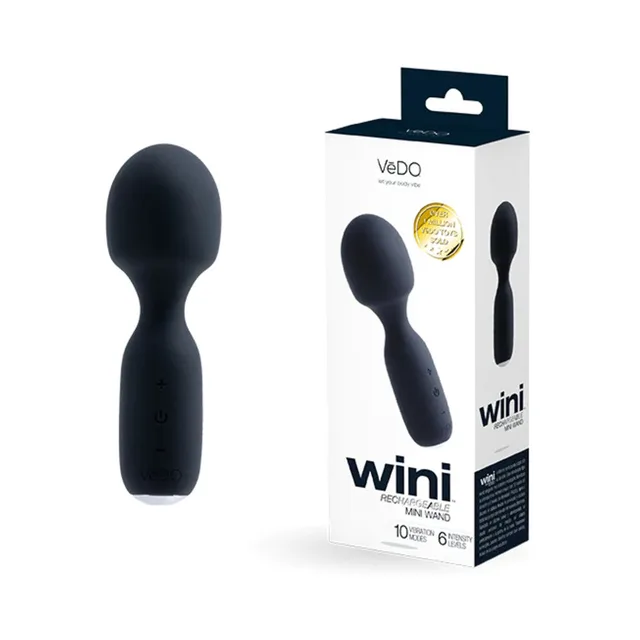Black VeDO Wini mini wand beside white and black retail box