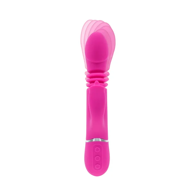 front view of Pink Dragon with rounded head, ribbed shaft and three-button handle