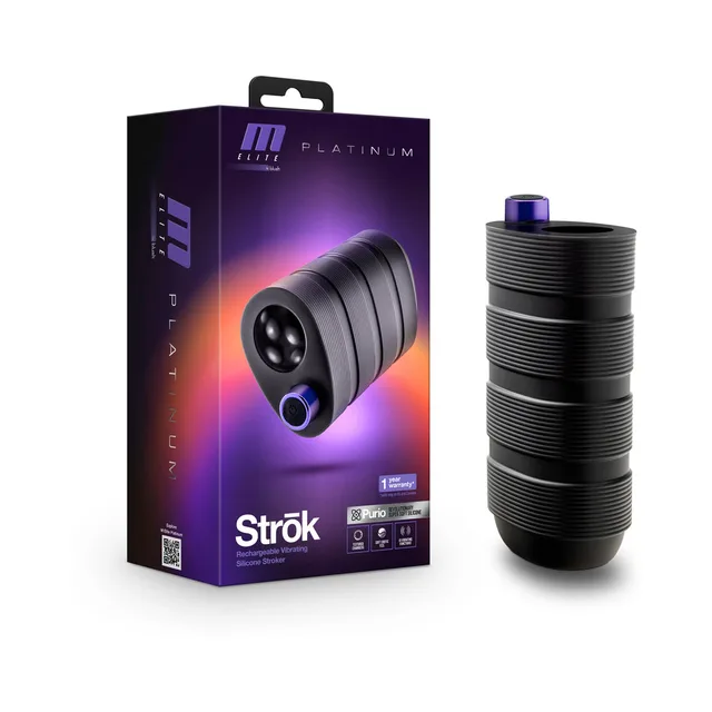 black ribbed M Elite Platinum Strok sleeve beside purple retail box