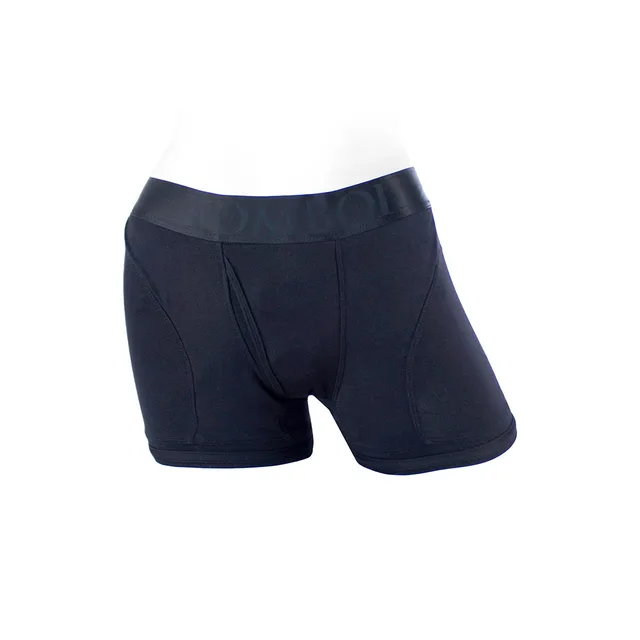 SpareParts Tomboii black rayon boxer size XS front three-quarter view of boxer profile