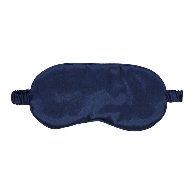 Front view of navy Ouch satin blindfold with gathered strap