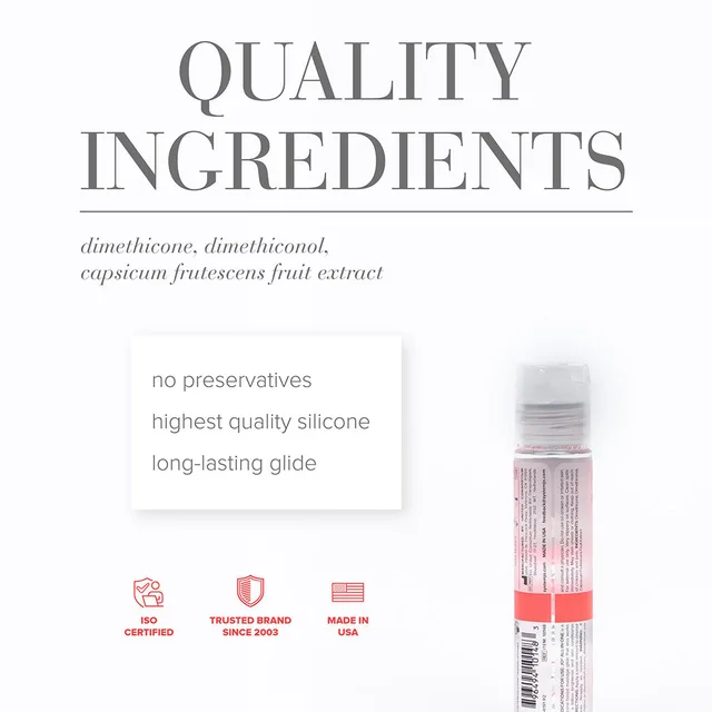 JO All-In-One Warming ingredient graphic with red accents