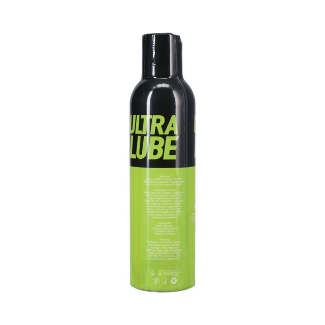 Angled rear view of Ultra Lube bottle with black flip cap