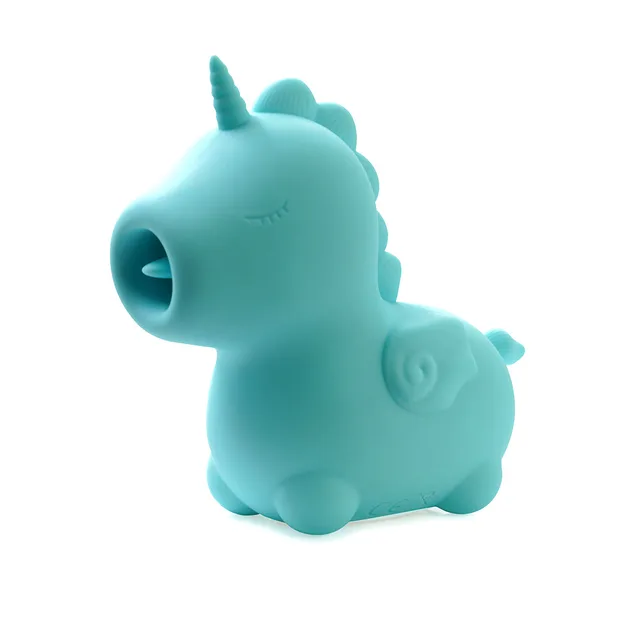 Creative Conceptions Unihorn Mount'n Peak blue unicorn vibrator front side product view