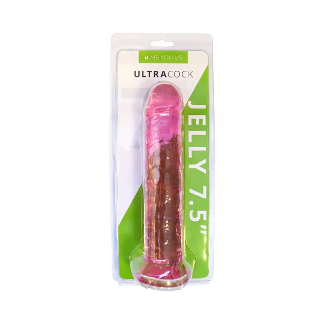 Me You Us Ultracock light-pink 7.5-inch jelly dong front view inside clear blister on green Jelly 7.5-inch card