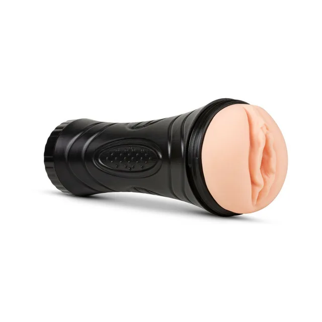 M for Men Torch vagina stroker angled view of black case and beige opening