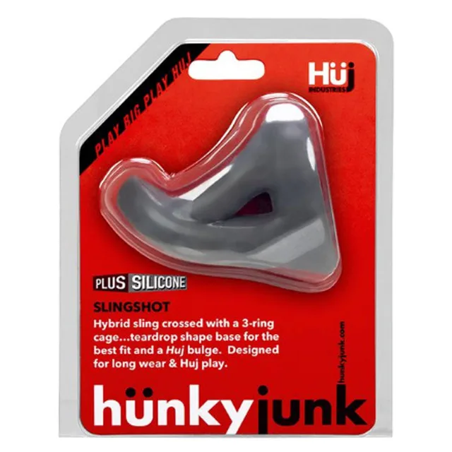 Oxballs Hunkyjunk Slingshot gray teardrop three-ring frame on red card