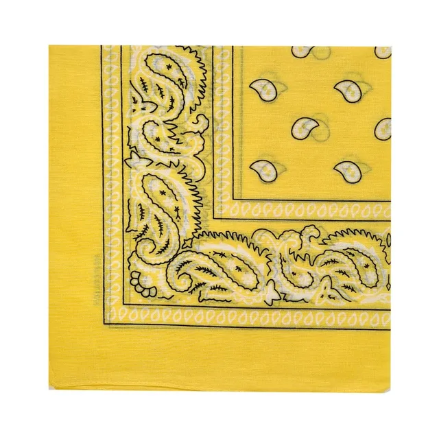 Folded yellow Prowler RED hanky with black paisley border