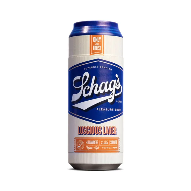 Schag's Luscious Lager beige stroker with silver can shell