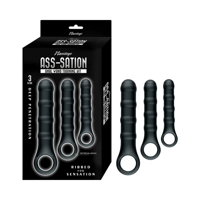 Nasstoys Ass-Sation black Anal Wand Training Kit retail box and wands