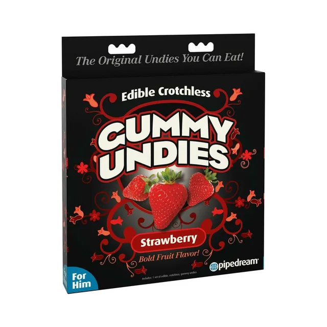 Pipedream Strawberry Edible Crotchless Gummy Undies for Him box