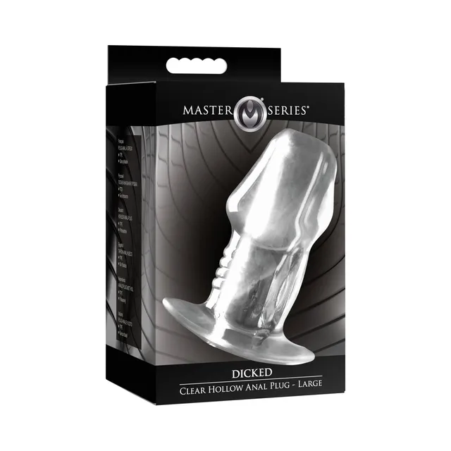 Large clear Master Series Dicked hollow plug in black window box