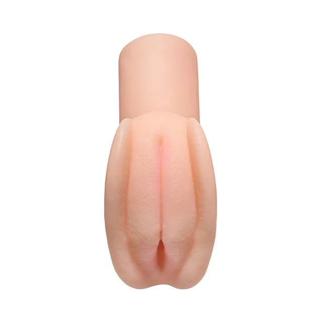 Front view of beige Pleasure stroker with narrow sculpted entry