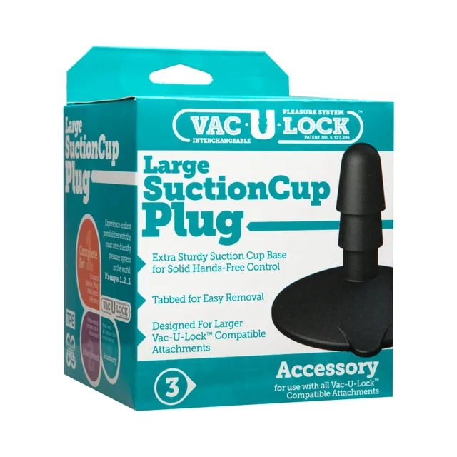 Vac-U-Lock Large Black Suction Cup Plug teal retail carton three-quarter view