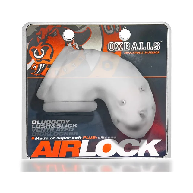 translucent OxBalls Airlock vented chastity cage on retail card