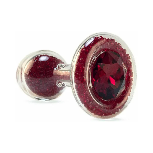 crimson sparkle glass plug with large ruby-red faceted base