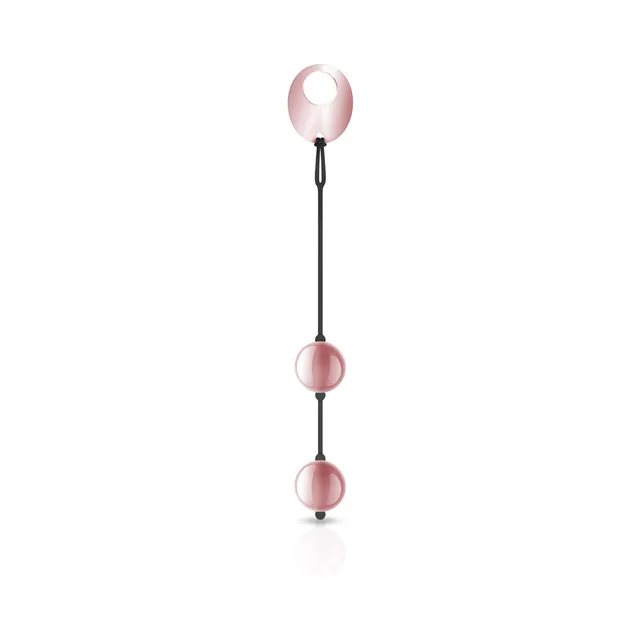 two rose-gold Nouveau Ben Wa Balls linked by black cord and pull ring