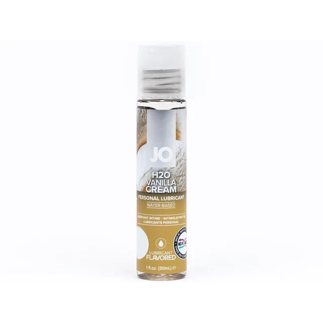 System JO H2O Vanilla Cream 1 oz slim clear bottle with cream label