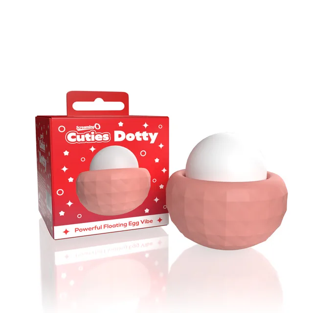 dusty rose Screaming O Cuties Dotty faceted egg vibrator beside red box