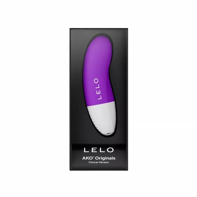 Purple-and-white LELO AKO Originals massager displayed in black box