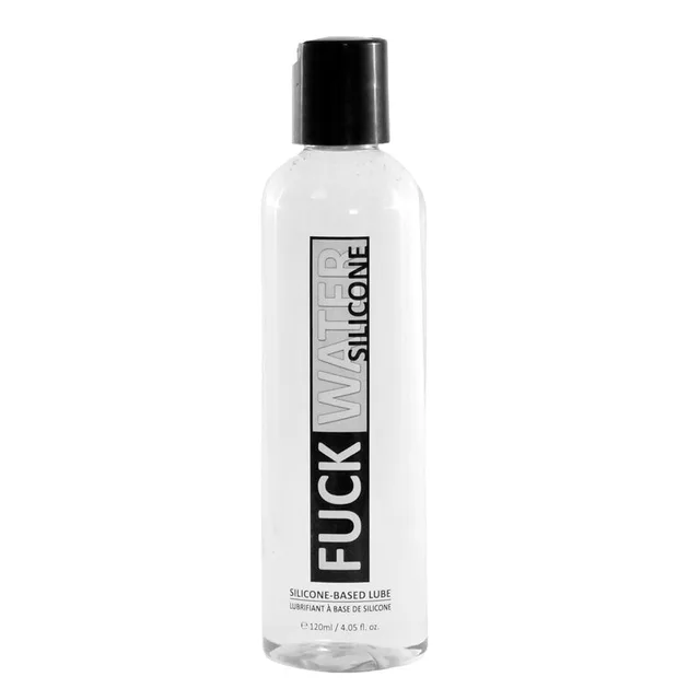 Fuck Water Silicone 4 oz clear bottle with black cap and silver vertical label