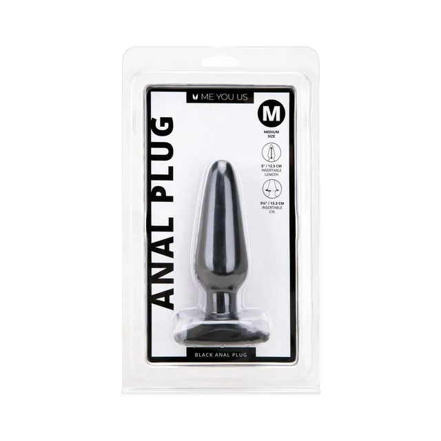 Front of Me You Us medium black anal plug clear package