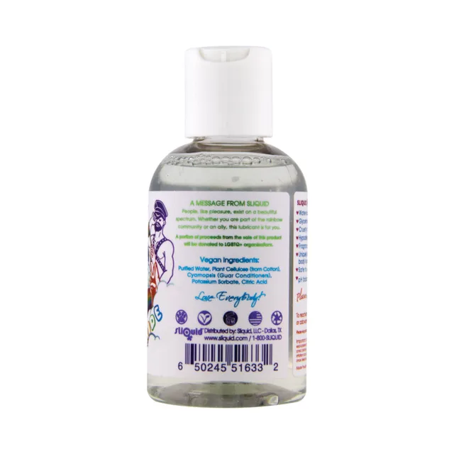 Rear ingredient label on Sliquid Sparkle Pride bottle