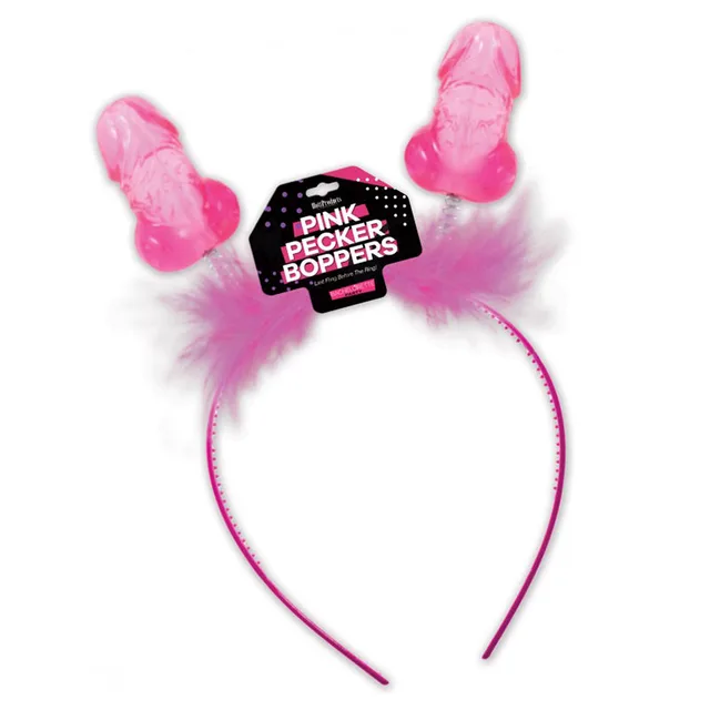 Pink Rainbow Pecker Bopper headband with two spring shapes
