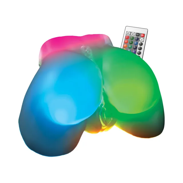 PDX Elite Go-Go Booty frosted LED masturbator rear view with blue and green lighting