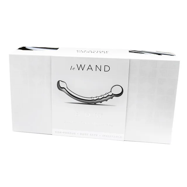 Le Wand Bow curved stainless steel massager pictured on white box