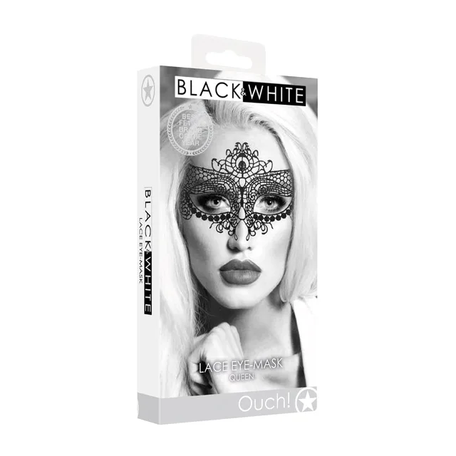 Shots Ouch Queen black lace eye mask retail box